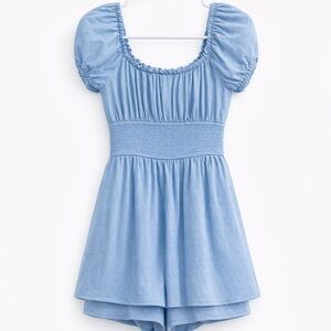 Hollister Blue Smocked Puff Sleeve Mini Dress Romper M Cottagecore
